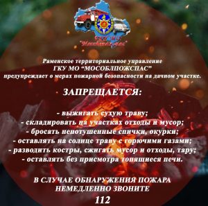 Раменское территориальное управление «Мособлполжспас» напоминает о мерах пожарной безопасности.