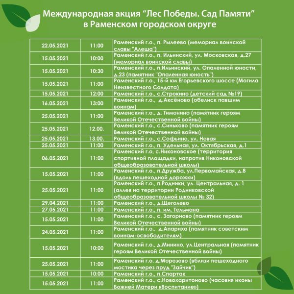 Раменский городской округ присоединяется к международной акции «Лес Победы. Сад Памяти».