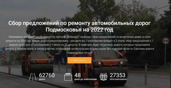 На портале «Добродел» проходит сбор предложений по включению дорог в план ремонта на 2022 год.
