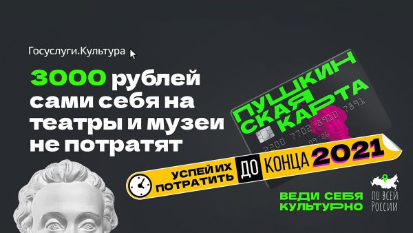 С Пушкинской картой молодые люди могут посетить массу культурных мероприятий за счёт государства.